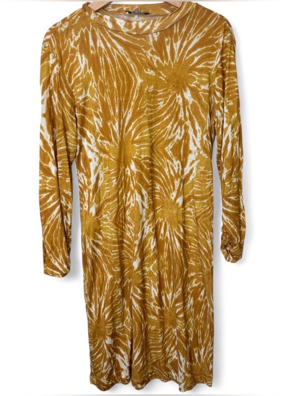 Scotch & Soda Tie-Dye Mock Neck Midi Dress L Yellow